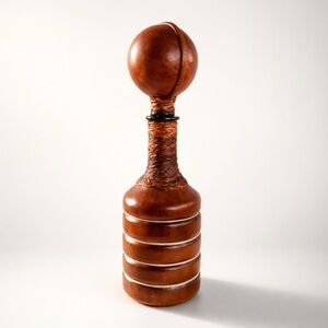 HAND CRAFTER‎ MID-CENTURY LEATHER WRAPPED ITALIAN WHISKEY/WINE GLASS DECANTER